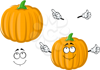 Happy ripe orange pumpkin vegetable cartoon character, isolated on white with separated face and hands