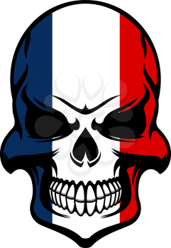 Pirate skull colored in national colors of France isolated on white background, for tattoo or t-shirt design 