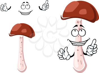Cartoon brown boletus mushroom character with happy smile isolated on white