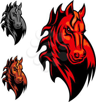 Wild cartoon mustang or stallion for mascot or tattoo design. Horse head for equestrian sport theme