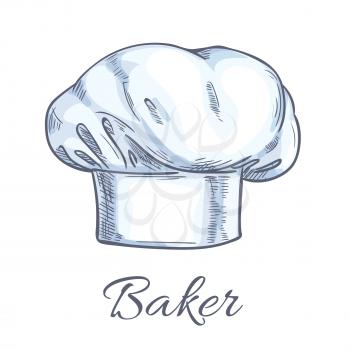 Baker toque or chef hat sketch with white professional uniform headwear of executive chef, sous-chef, cook, range chef and other kitchen staff. Restaurant, cafe, food service themes design
