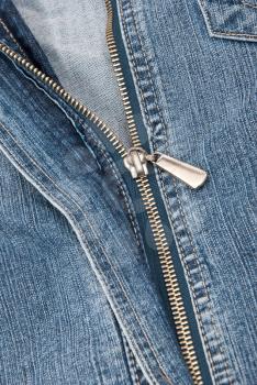 Detail of zipper on blue jeans 