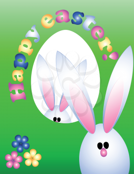 Easter greeting card, invitation, banner. Rabbits peep out