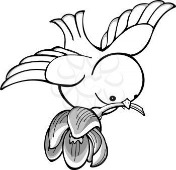 Royalty Free Clipart Image of a Bird Carrying a Flower