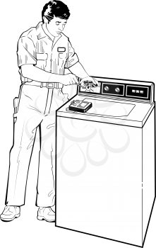 Royalty Free Clipart Image of a Washer Repairman