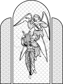 Royalty Free Clipart Image of a Stained Glass Window With Angels