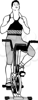 Royalty Free Clipart Image of a Man on an Exercise Bike