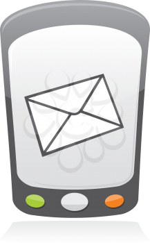Royalty Free Clipart Image of an Envelope on a Mobile Phone
