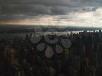 Aerial views of New York City at sunset, USA