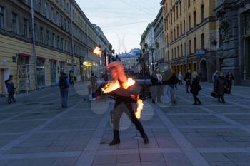 SAINT PETERSBURG, RUSSIA - APRIL 22:Street performers in Saint Petersburg, Russia on April 22, 2015.