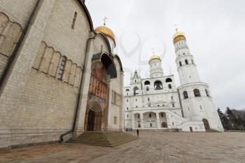 MOSCOW, RUSSIA - APRIL 8, 2015: Views of the territory of the Moscow Kremlin on April 8, 2015. The Kremlin is a fortified complex at the heart of Moscow, overlooking the Moskva River to the south, Sai