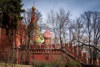 MOSCOW, RUSSIA - The Kremlin is a fortified complex at the heart of Moscow, overlooking the Moskva River to the south, Saint Basil's Cathedral and Red Square to the east, and the Alexander Garden to t