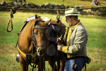 Coventry,RI,USA-October 28, 2017: Unknown local residents participating in a Civil War Era encampment and skirmish re-enactments.