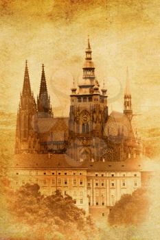 vintage image of St.Vitus Cathedral in Prague, Czech Republic