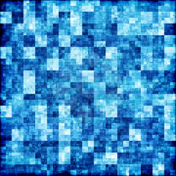Grunge background with blue abstract checkered pattern