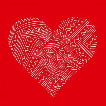 Abstract white pattern heart on red background