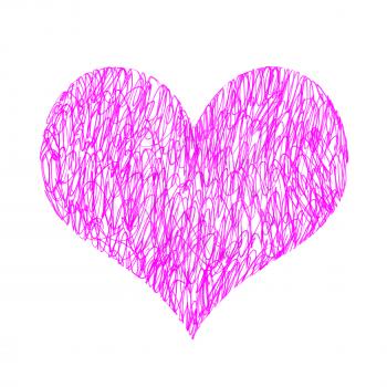 Abstract bright pink heart on white background, hand draw