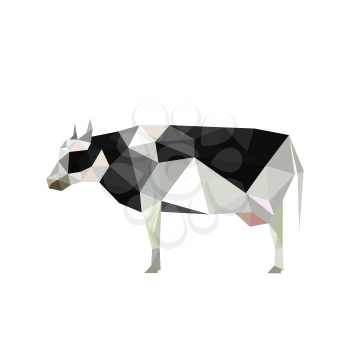 Illustration of origami cow with spots isolated on white background