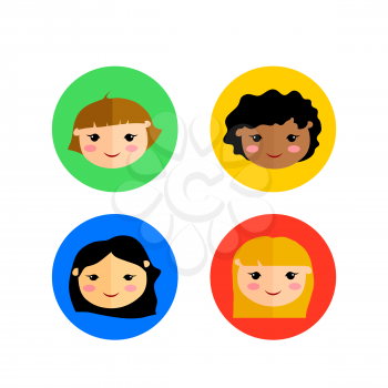 Illustration of cute children faces isolated on white background