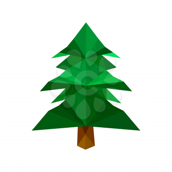 Illustration of green origami pine tree isolated on white background