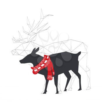 Christmas illustration of abstract polygonal deer isolated on white background