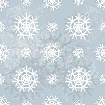 Seamless illustration with doodle snowflakes on blue background
