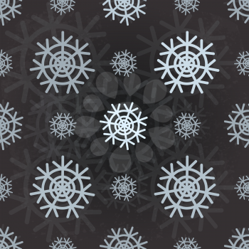 Seamless illustration with doodle snowflakes on dark background