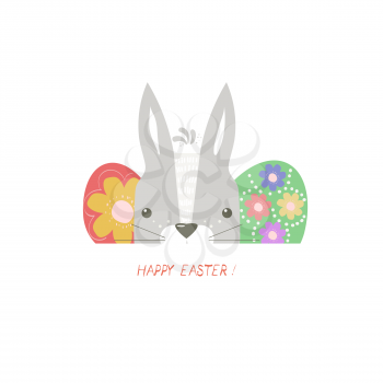 Modern flat design with Easter bunny and eggs isolated on white background