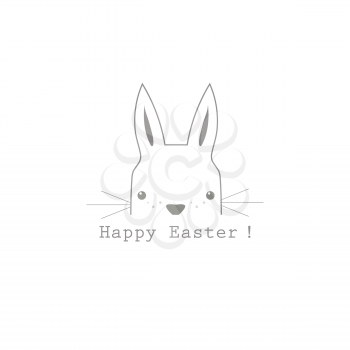 Modern flat design with simple rabbit and Happy Easter text isolated on white background