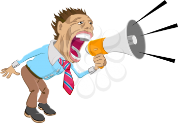 Royalty Free Clipart Image of a Man Shouting into a Megaphone