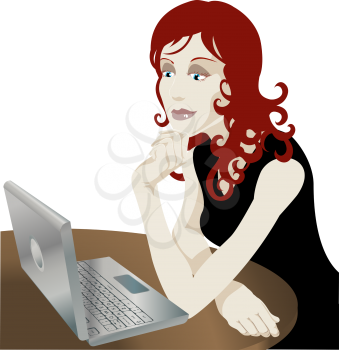 Royalty Free Clipart Image of a Woman Using Her Laptop