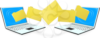 Royalty Free Clipart Image of Two Laptops Transferring Files