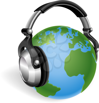 Royalty Free Clipart Image of Planet Earth With Headphones