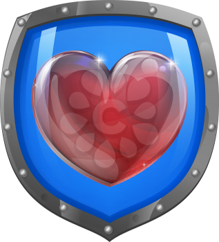 Conceptual illustration of a heart symbol on a shield icon. Could be an icon for liking or loving something.