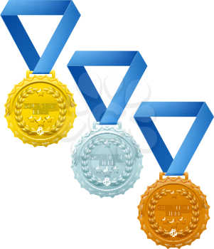 Three winners medals, bronze silver and gold, with laurel wreaths and space for your text