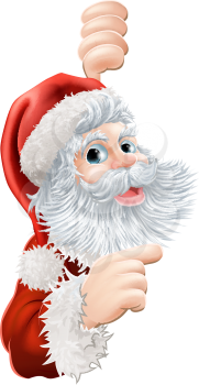 Illustration of happy Christmas Santa Claus peeping round and pointing