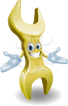 A gold spanner or wrench character mascot illustration
