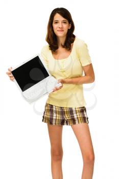 Royalty Free Photo of a Young Girl Holding a Laptop
