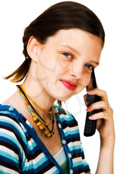 Royalty Free Photo of a Young Female Fashion Model Talking on her Cellular Phone