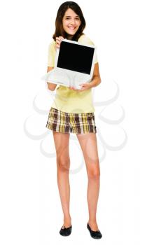 Royalty Free Photo of a Young Lady Holding a Laptop