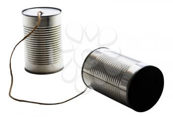 Two tin can phones isolated over white
