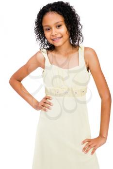 Girl standing with hand on hip isolated over white