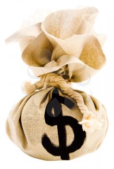 Dollar sign on a sack isolated over white