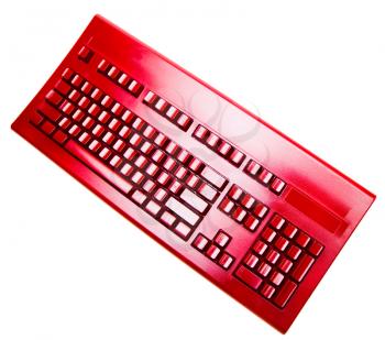 Close-up of a red color keyboard isolated over white
