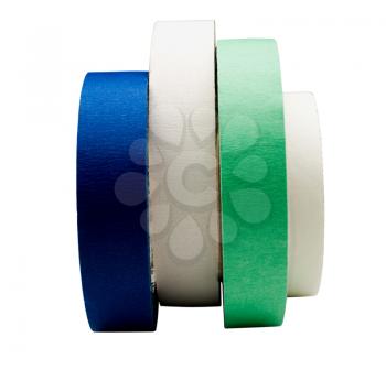 Adhesive tapes in a row isolated over white