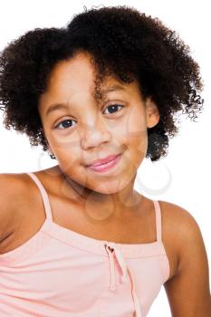African American girl smirking isolated over white