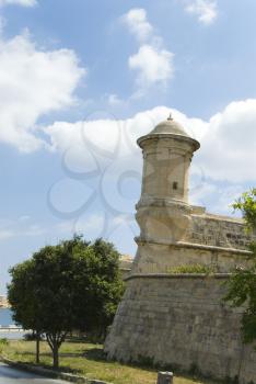 Low angle view of a watchtower, Valletta, Malta