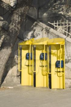 Telephone booths in a row, Athens, Greece