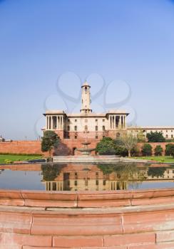 Reflection of a government building in water, Rashtrapati Bhavan, New Delhi, India