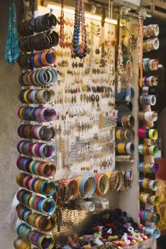 Jewelry stall in a street market, New Delhi, India